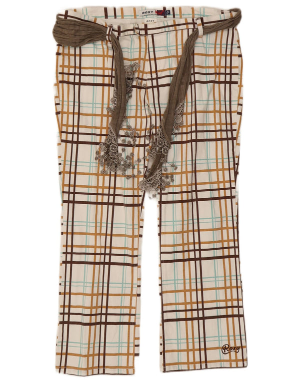 Roxy Womens Straight Chino Trousers UK 16 Large W34 L26 White Check Cotton