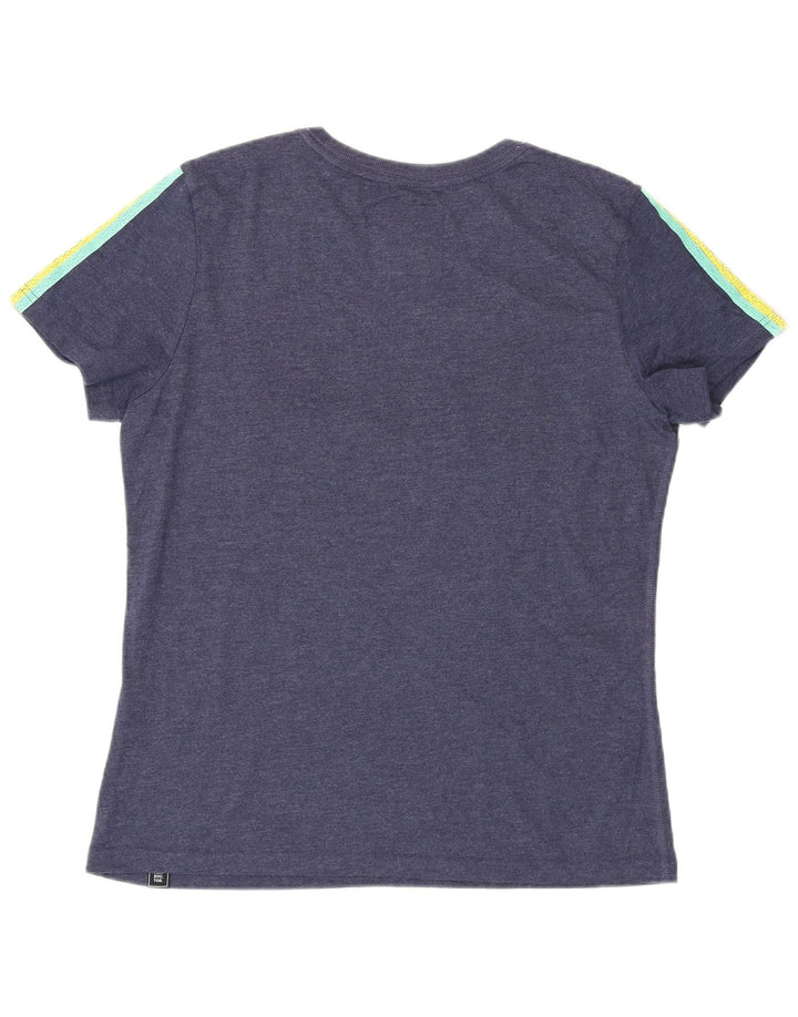 T-shirt grafica da donna SUPERDRY Top UK 14 grande cotone blu navy