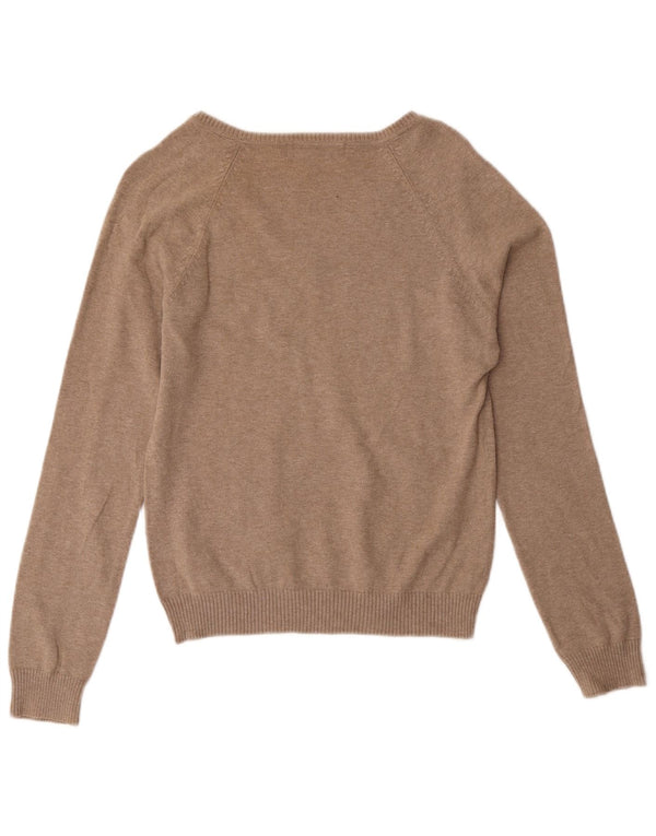 Maglione da donna con scollo a V Zara UK 14 grande cotone marrone