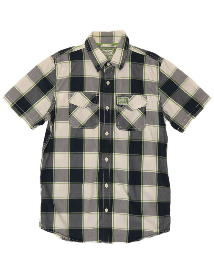 Camicia a maniche corte da uomo Superdry Large in cotone a quadri blu navy