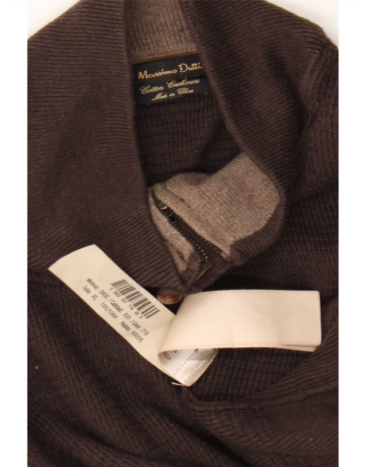Massimo Dutti Maglione da uomo con zip e collo XL in cotone marrone