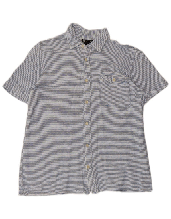 Camicia a maniche corte da uomo Whistles piccola in cotone gessato blu