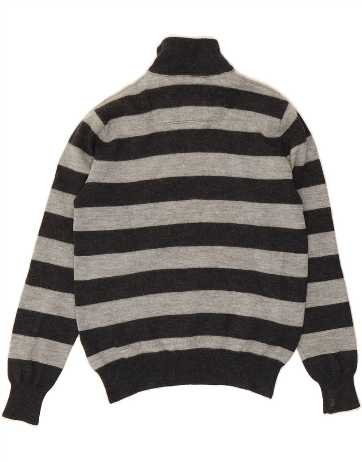 TIMBERLAND Mens Regular Fit Zip Neck Jumper Sweater Medium Grey Striped Vintage Timberland and Second-Hand Timberland from Messina Hembry 