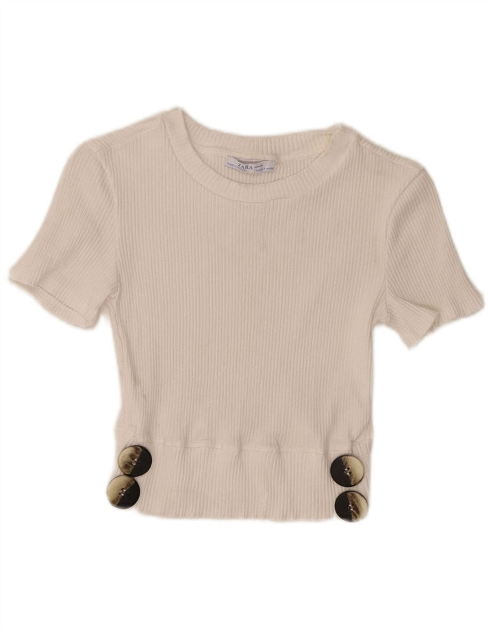 Top corto in camicetta corta da donna Zara UK 8 piccolo in viscosa bianca