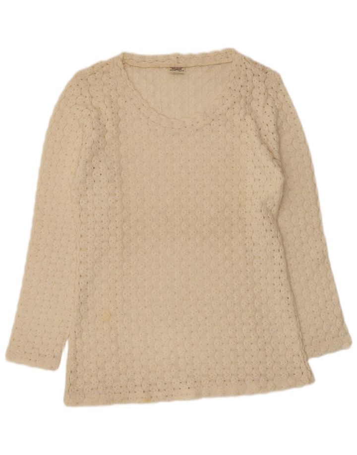 Maglione maglione con scollo a V dall'eleganza rilassata da donna Sisley UK 12 medio bianco sporco