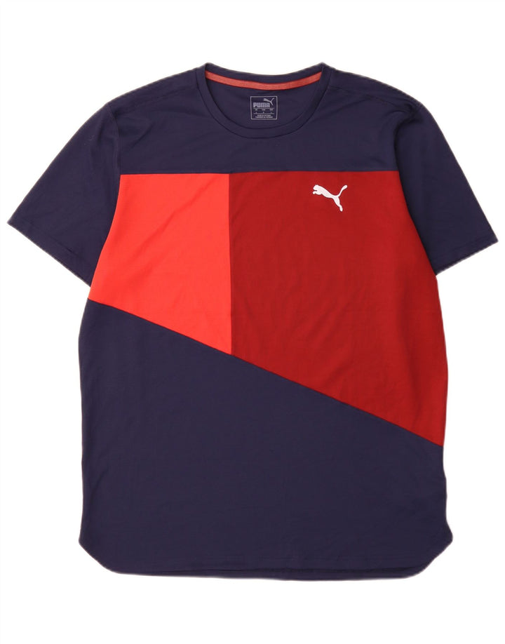 Puma T-shirt da uomo Top Large Blu Navy Colourblock in poliestere