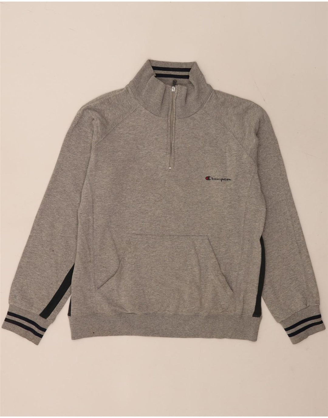 Felpa Champion da uomo con zip e collo, grande, in cotone color block grigio