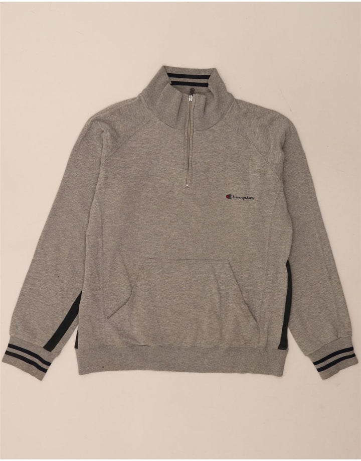Felpa Champion da uomo con zip e collo, grande, in cotone color block grigio