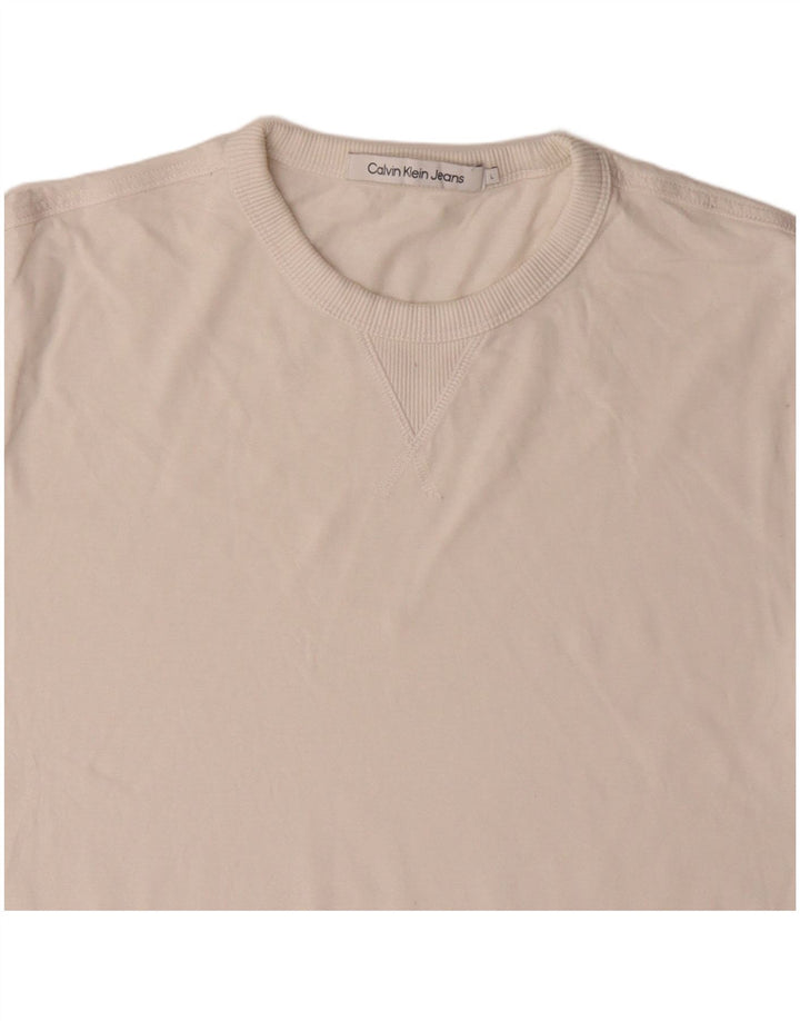 CALVIN KLEIN JEANS T-shirt da uomo Top Large in cotone bianco sporco