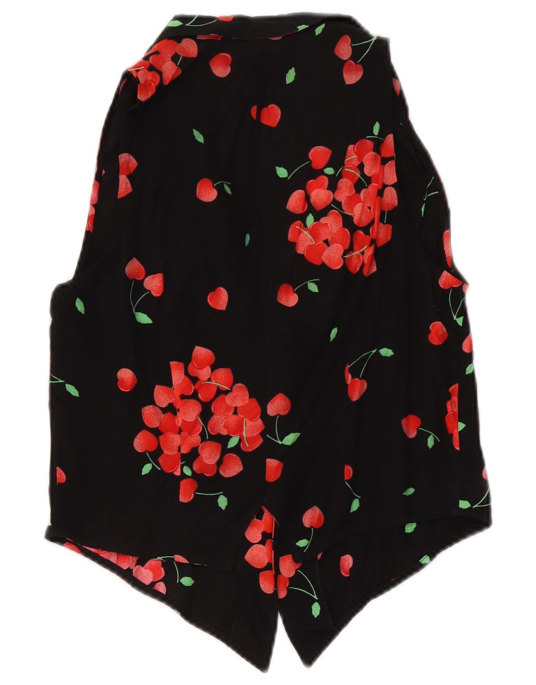 Camicetta vintage da donna con cravatta corta sul davanti IT 46 grande floreale nero