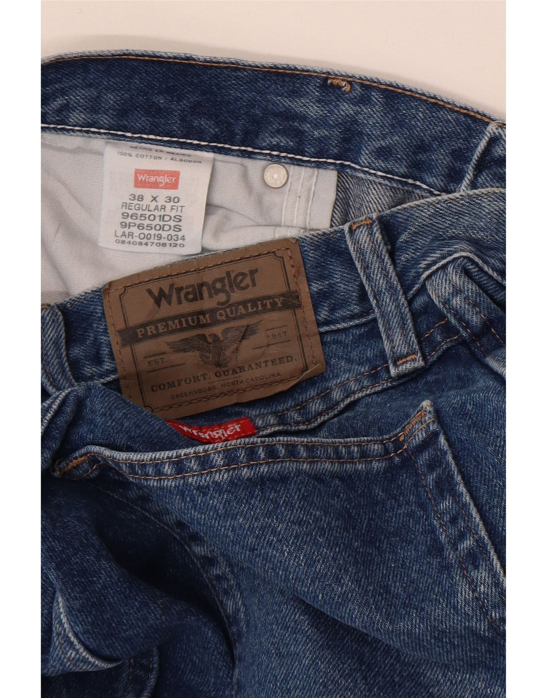 Jeans dritti da uomo Wrangler vestibilità regolare W38 L30 cotone blu