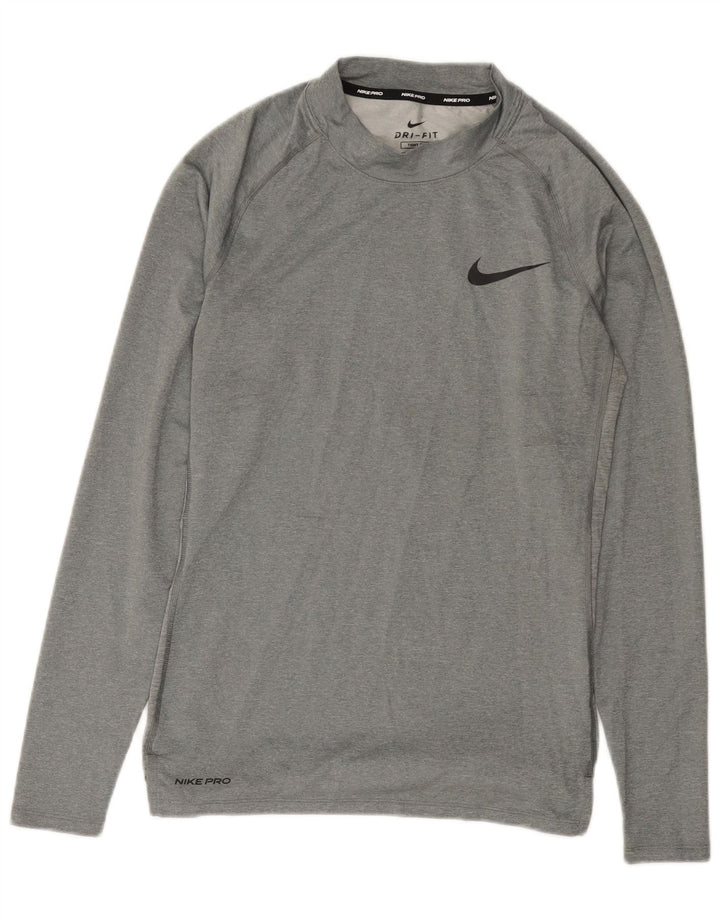 Maglia Nike Dri Fit da uomo a maniche lunghe in poliestere grigio medio