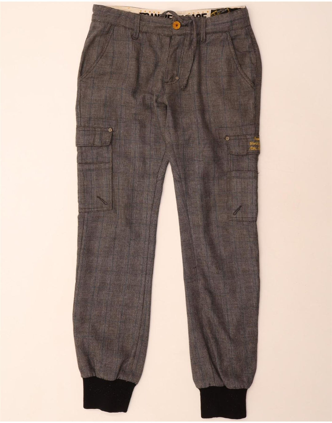 Pantaloni cargo da jogging da uomo Frankie Garage W33 L34 poliestere a quadri grigi