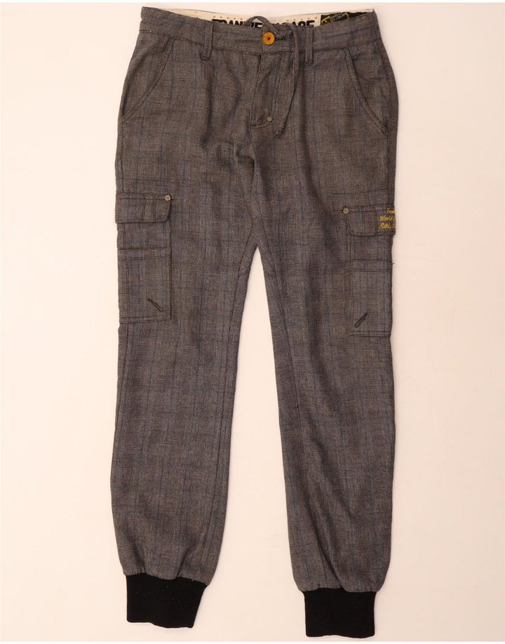 Pantaloni cargo da jogging da uomo Frankie Garage W33 L34 poliestere a quadri grigi