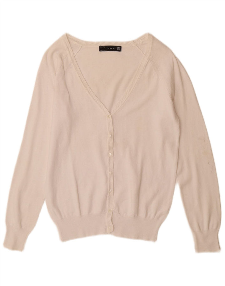 Maglione cardigan da donna Zara UK 14 grande cotone bianco