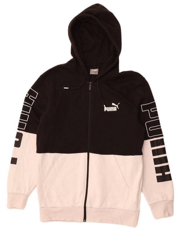 Felpa con cappuccio e zip grafica PUMA da uomo, piccola, in cotone color block nero