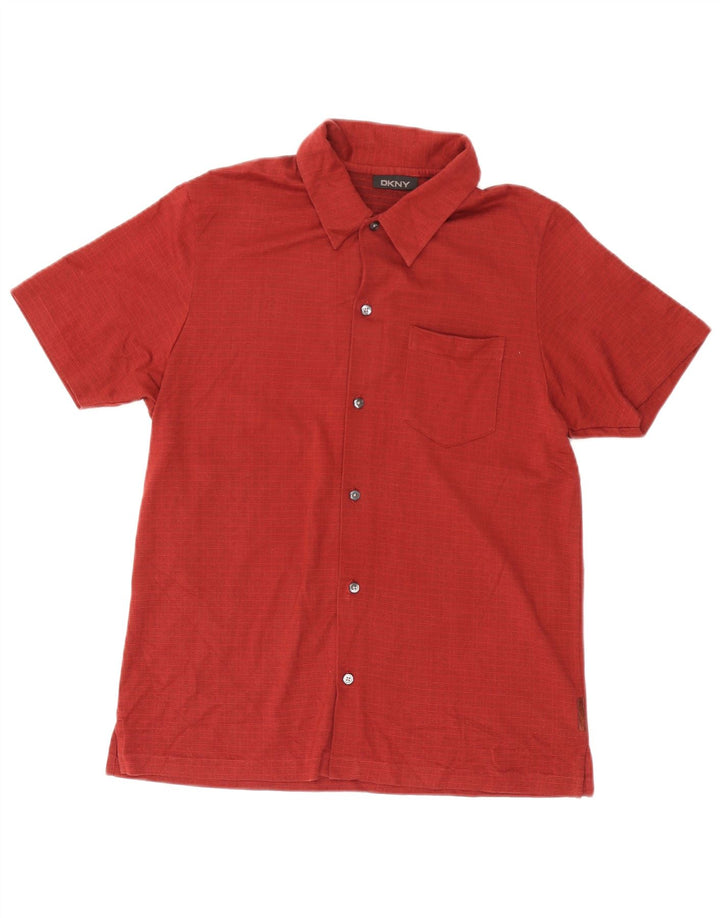 Camicia da uomo a maniche corte Dkny in cotone geometrico rosso medio