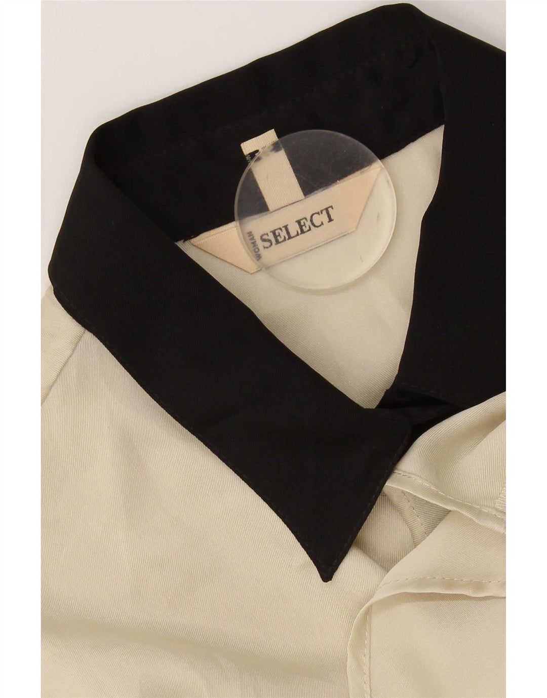 Camicia vintage da donna IT 46 Large Beige Colourblock in poliestere