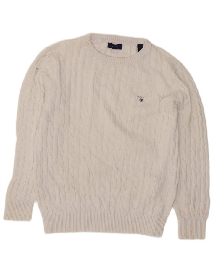 Maglione maglione con scollo a barca per ragazzi Gant 9-10 anni in cotone bianco