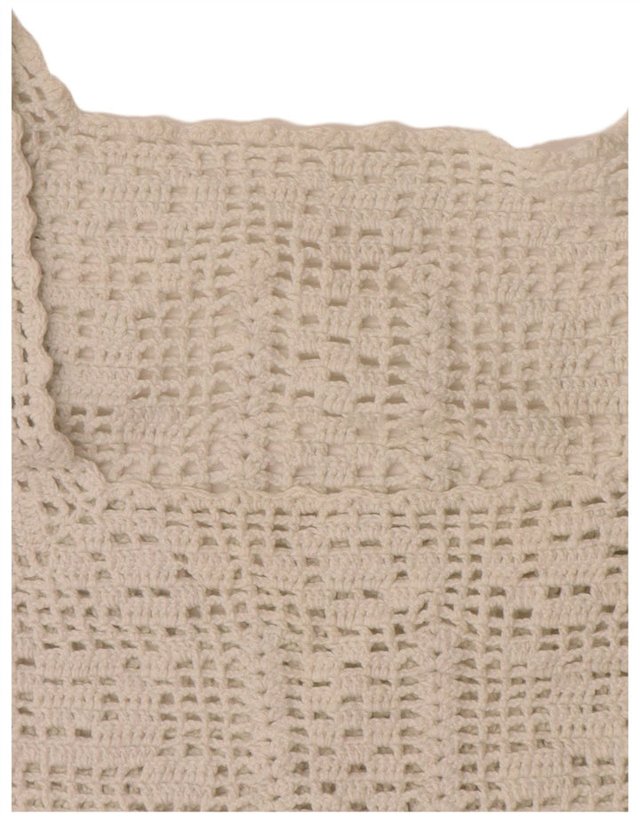 Maglione maglione girocollo a maniche corte vintage da donna UK 10 piccolo bianco