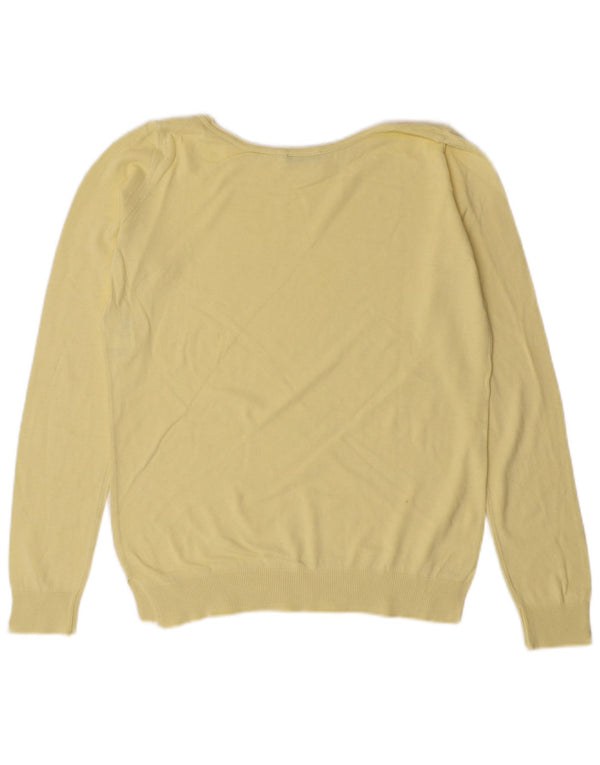 Maglione da donna con scollo a barca Benetton UK 12 classico in cotone giallo medio