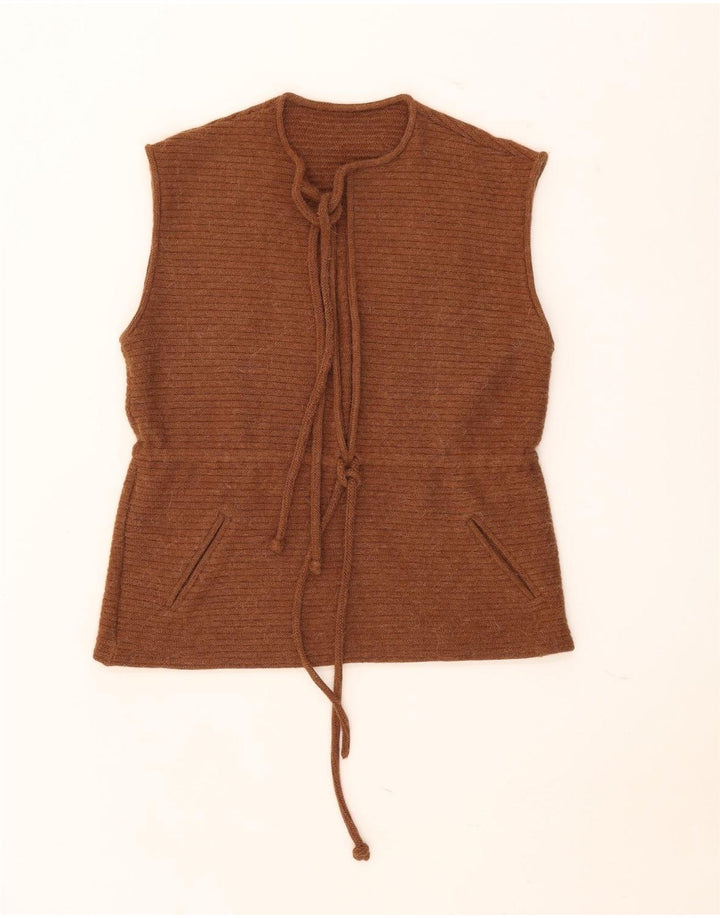 Canotta vintage da donna con volant sul davanti, taglia UK 16, grande marrone