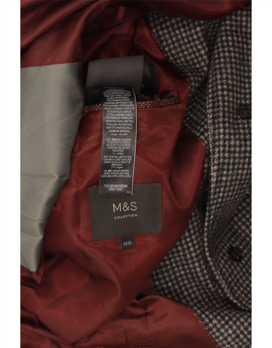 Cappotto da uomo Marks & Spencer UK 46 3XL Poliestere pied de poule grigio