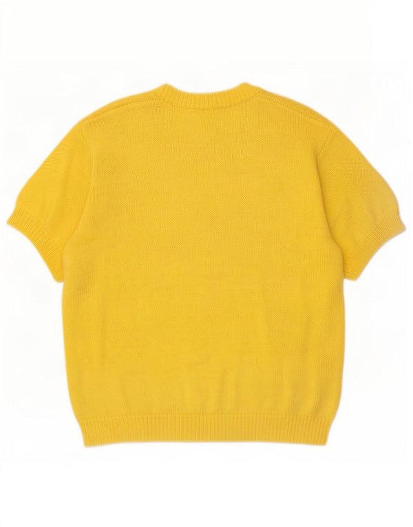 Maglione vintage da donna a maniche corte con scollo a V UK 14 Giallo medio