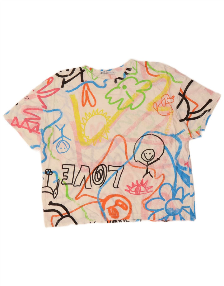 ZARA T-shirt grafica oversize corta da donna, taglia UK 10 piccola, multicolore