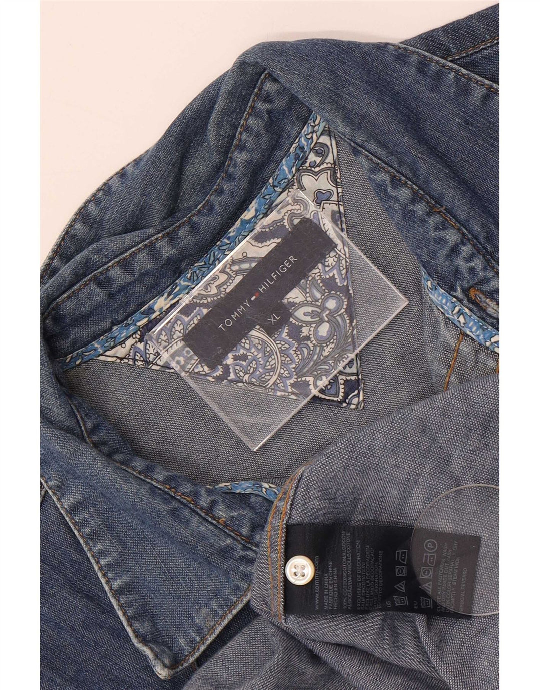 Camicia di jeans da uomo Tommy Hilfiger XL in cotone blu