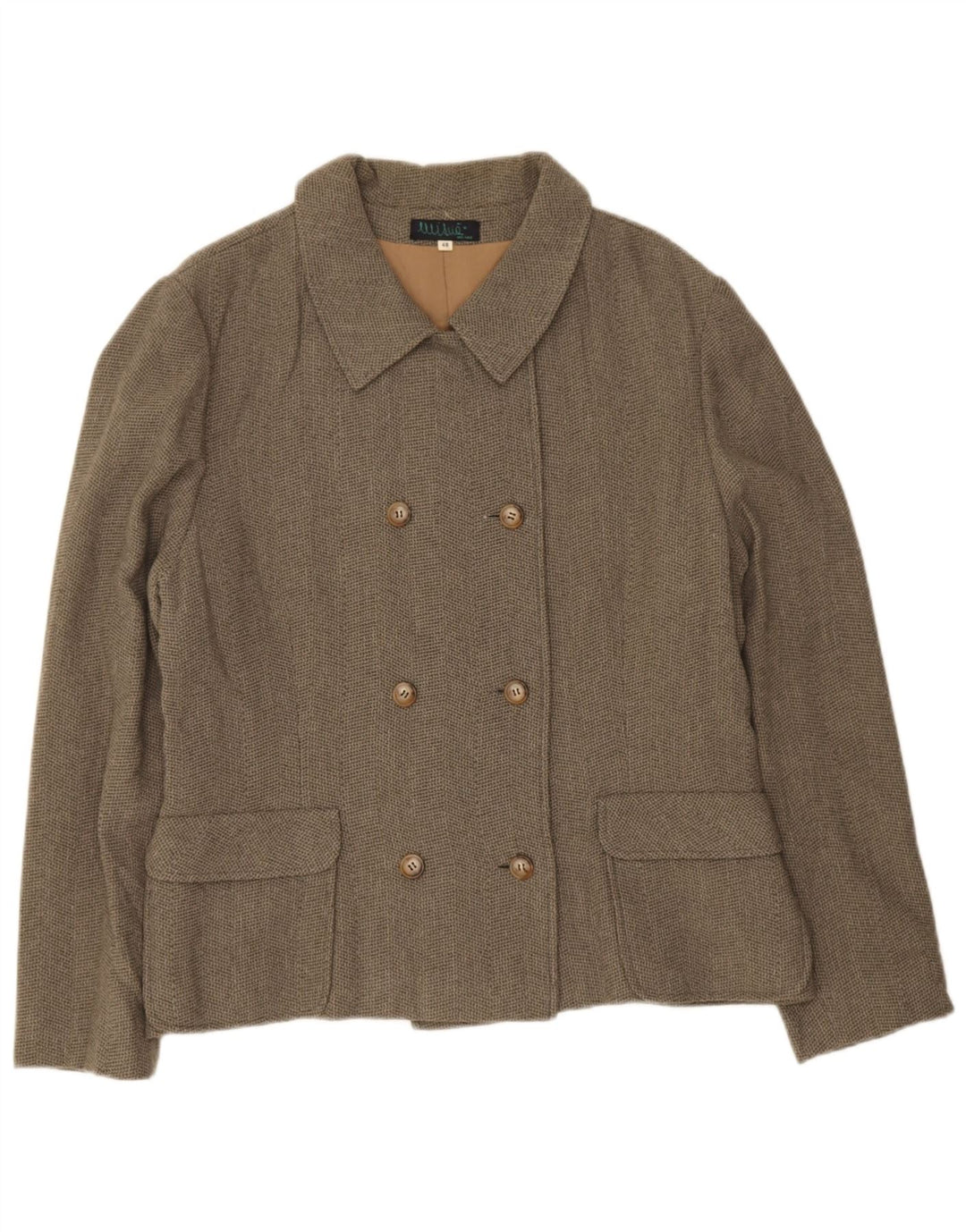 Giacca blazer doppiopetto vintage da donna IT 48 XL in lana grigia