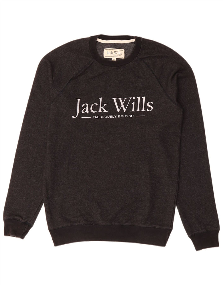 JACK WILLS Felpa grafica da uomo Maglione XS Nero