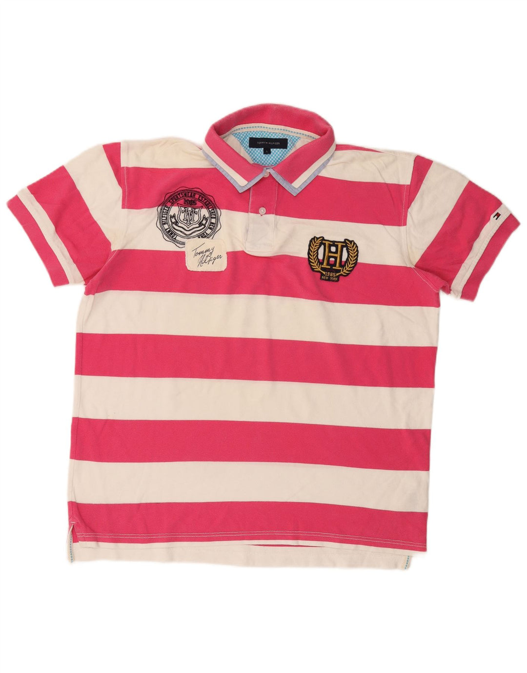 TOMMY HILFIGER Polo grafica da uomo in cotone a righe grandi rosa