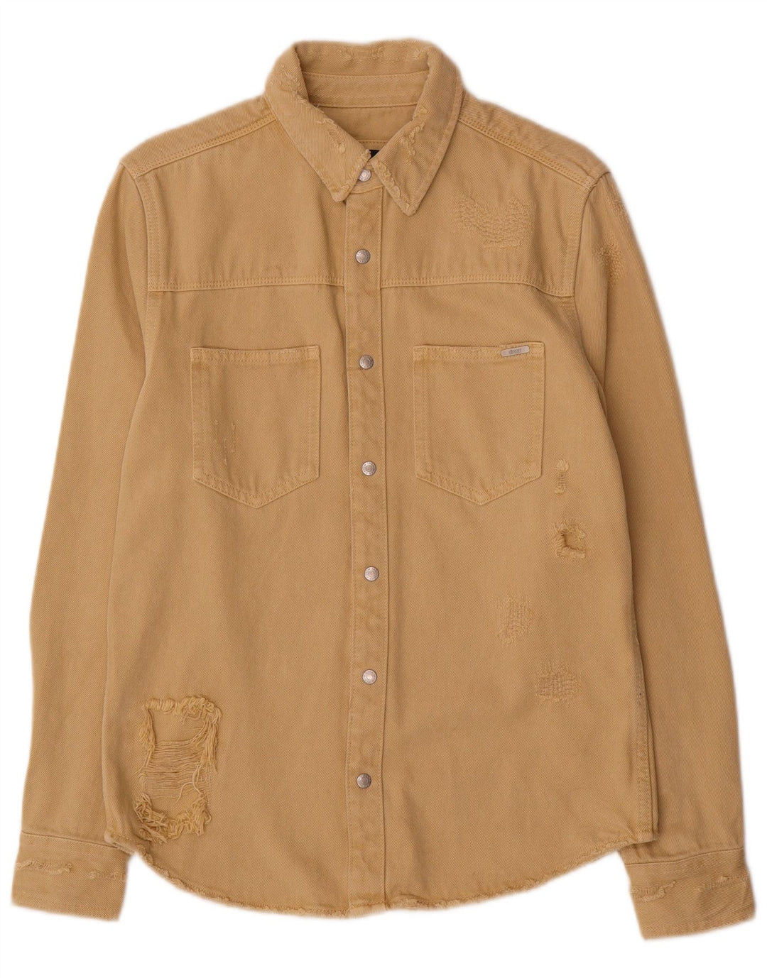 Camicia Zara da uomo in denim dalla vestibilità comoda e invecchiata, piccola, in cotone beige