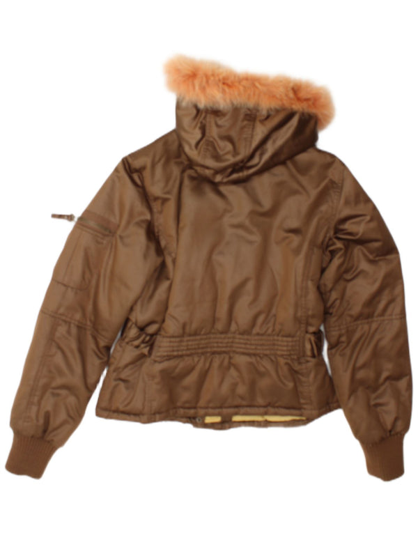 Giacca imbottita con cappuccio da donna Phard UK 12 Poliestere marrone medio