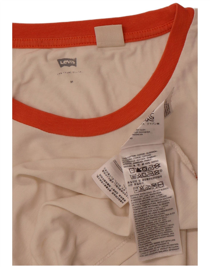 LEVI'S T-shirt grafica corta da donna Top UK 12 Cotone bianco sporco medio