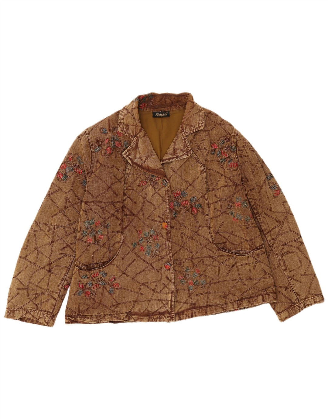 Giubbotto bomber da donna vintage UK 16 grande cotone floreale marrone