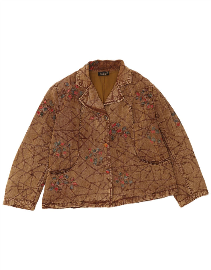 Giubbotto bomber da donna vintage UK 16 grande cotone floreale marrone