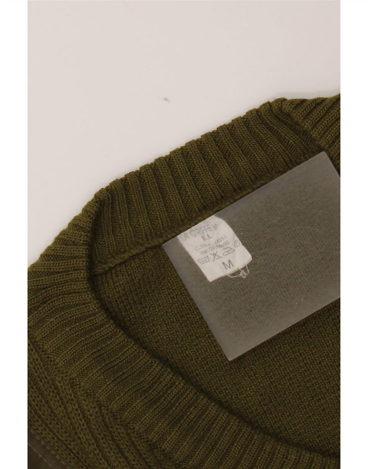 Maglione militare vintage da uomo con scollo a V color kaki medio