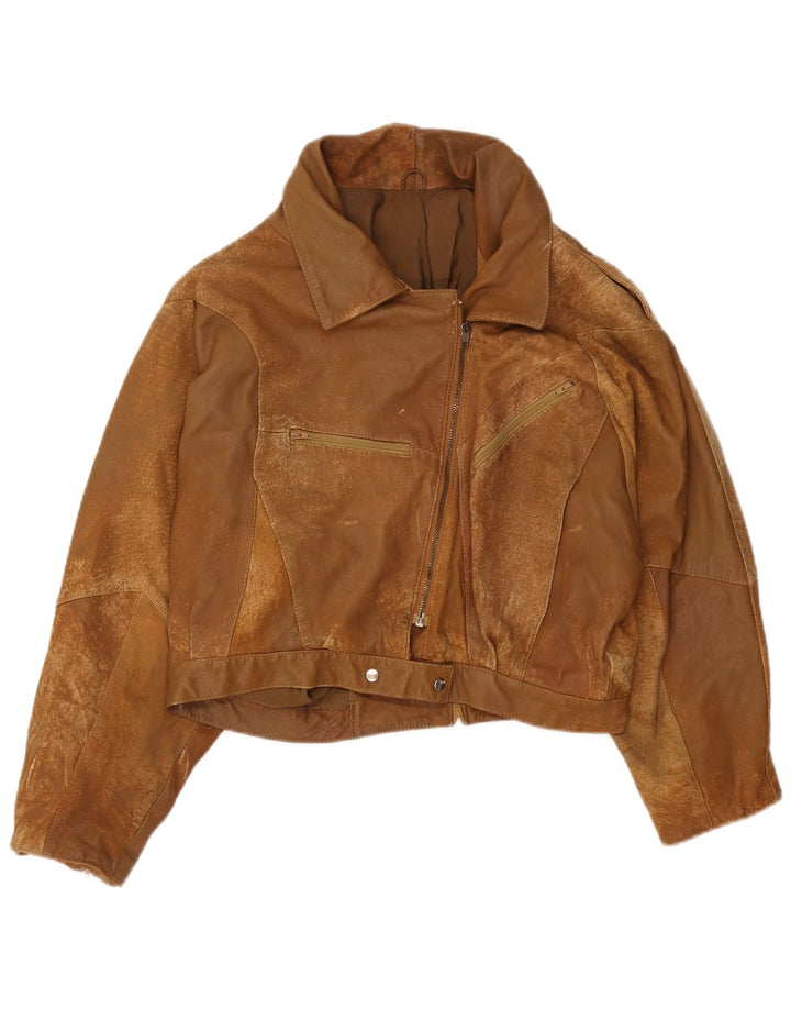 Giacca corta in pelle scamosciata da donna vintage EU 42 grande in pelle marrone
