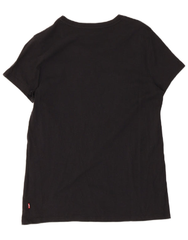 Levi's Womens Graphic T-Shirt Top UK 12 Medium Black Floral Cotton