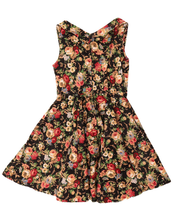 Abito scampanato senza maniche da donna Lindy Bop UK 18 XL cotone floreale nero