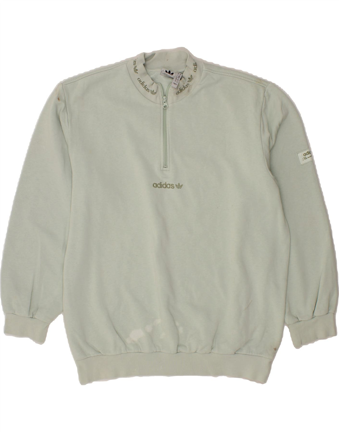 ADIDAS Mens Graphic Zip Neck Sweatshirt Jumper Medium Green Cotton Vintage Adidas and Second-Hand Adidas from Messina Hembry 