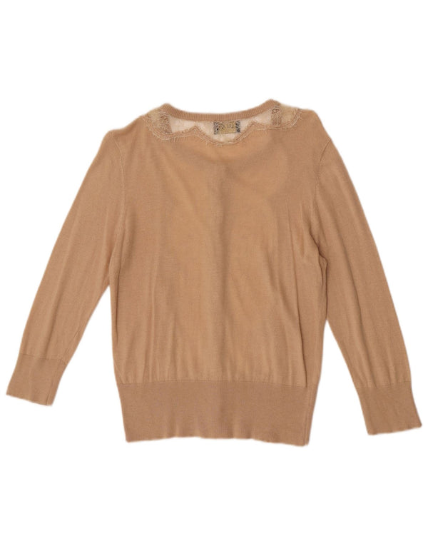 Liu Jo Womens 3/4 Sleeve Cardigan Sweater UK 12 Medium Brown Floral