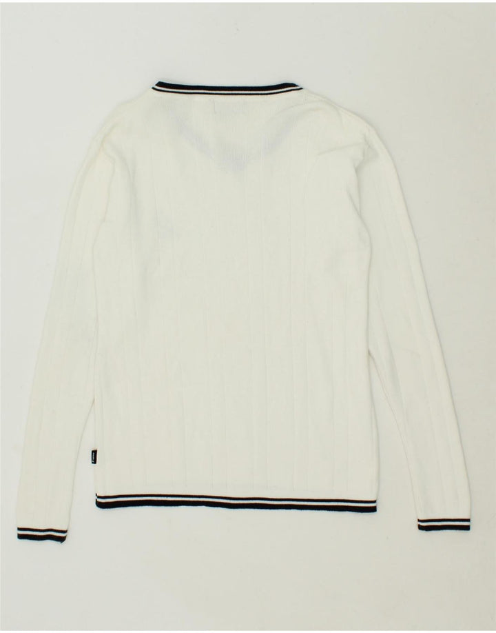 LOTTO Womens V-Neck Jumper Sweater UK 12 Medium White Vintage Lotto and Second-Hand Lotto from Messina Hembry 