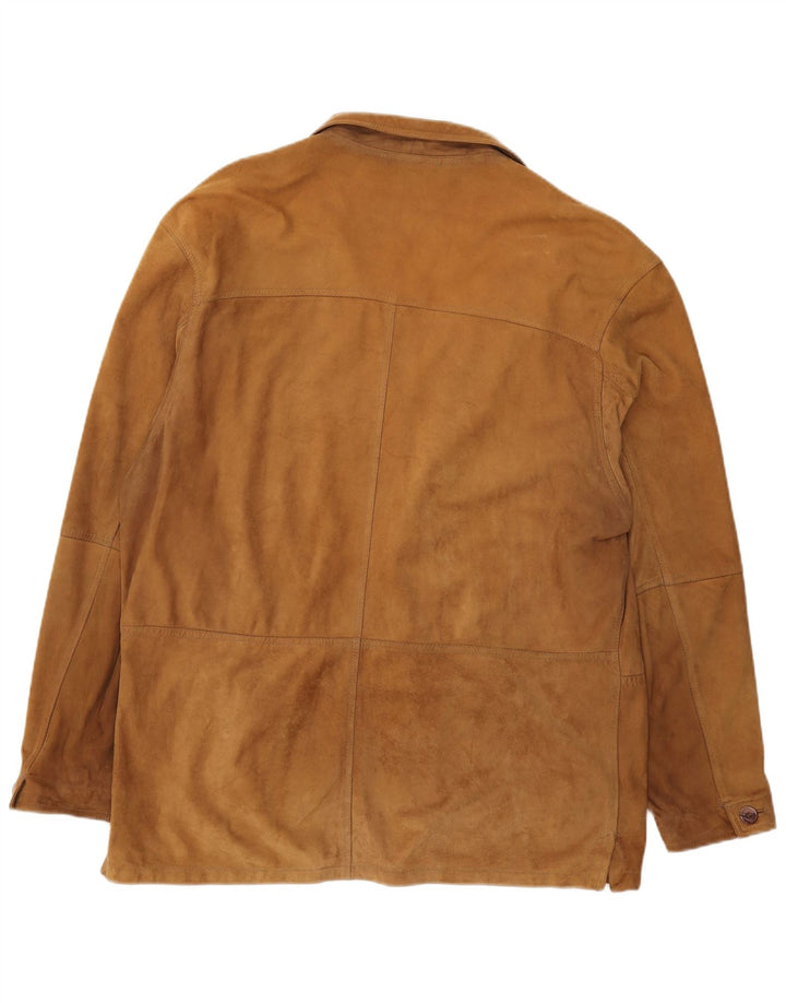 Giacca blazer da uomo in pelle scamosciata a 2 bottoni VINTAGE UK 42 XL in pelle marrone