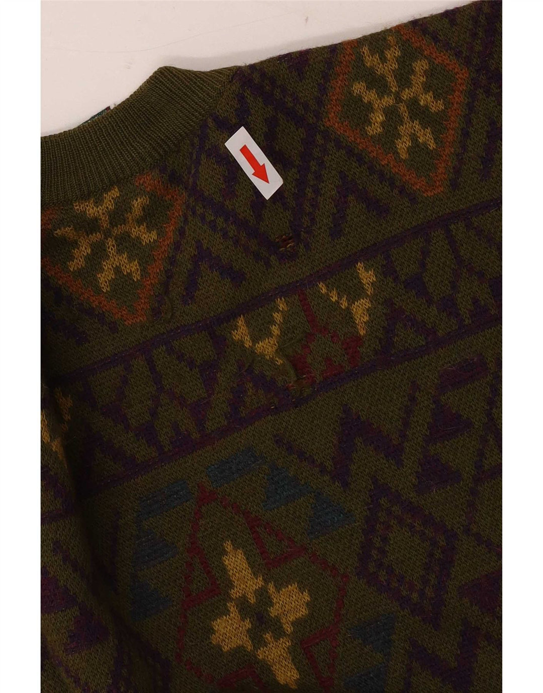 Maglione maglione girocollo da uomo Navigare, lana geometrica kaki media