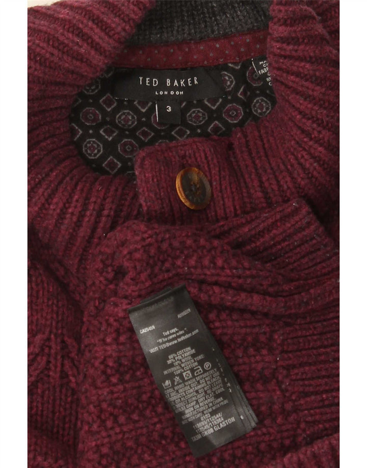 Ted Baker Maglione da uomo con collo a bottoni taglia 3 in cotone bordeaux medio