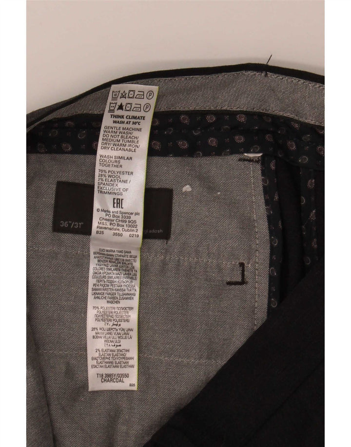 Pantaloni da abito regolari dritti da uomo Marks & Spencer W36 L31 poliestere grigio