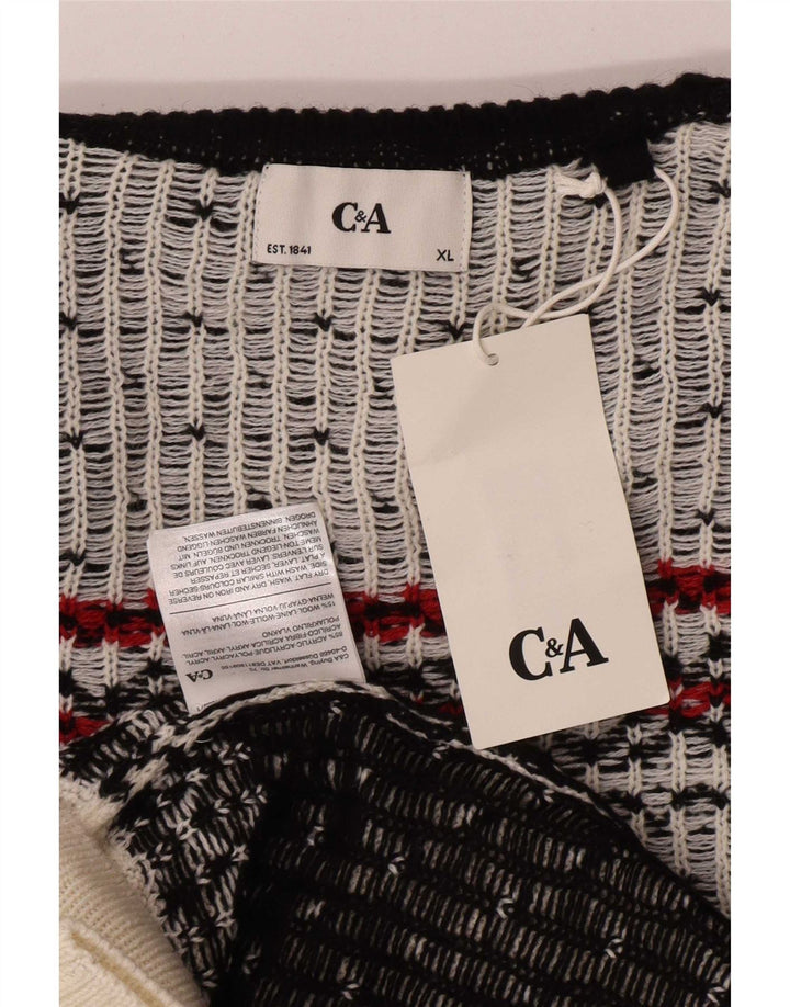 Maglione maglione collo alto da uomo C&A XL bianco acrilico Fair Isle